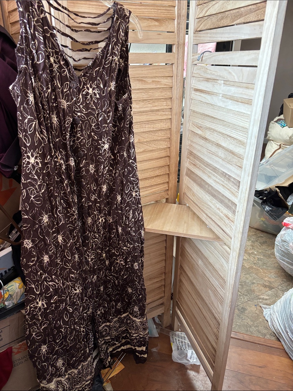 R&K Brown Floral Sleeveless Button Front Maxi with Cream Motif 16